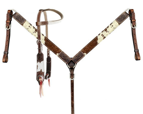 Showman® Brown & White Hair-On Cowhide Single-Ear Headstall & Breast Collar Set