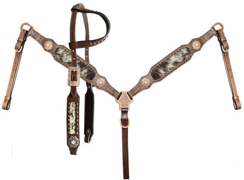 Showman® Black & White Hair-On Cowhide Inlay Single-Ear Headstall & Breast Collar Set