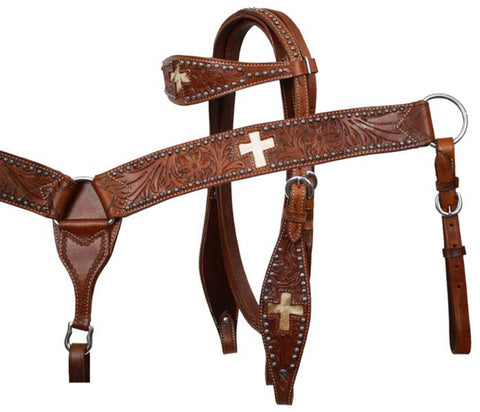 Showman® Leather Browband Headstall & Breast Collar Set