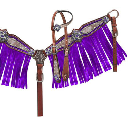 Showman® Pony Snake Print Headstall & Fringed Breast Collar Set