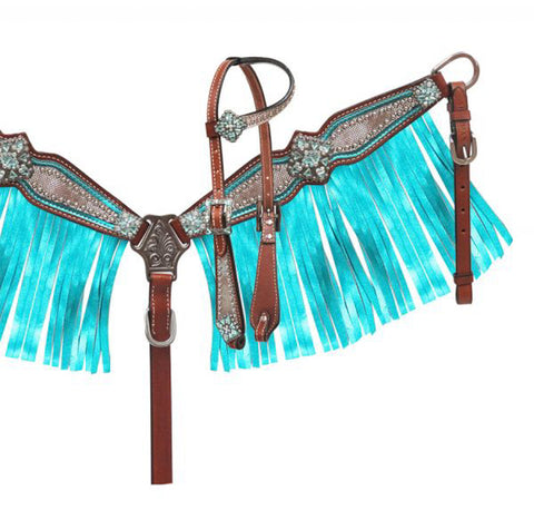Showman® Pony Snake Print Headstall & Fringed Breast Collar Set