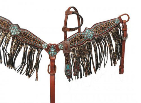 Showman® Pony Bejeweled Metallic Leopard Print Headstall & Breast Collar Set
