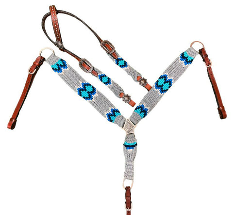 Showman® Corded One-Ear Headstall & Breast Collar Set, Gray/Blue