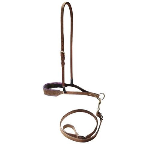 Showman® Leather Noseband & Tie Down with Colorful Rawhide Lacing