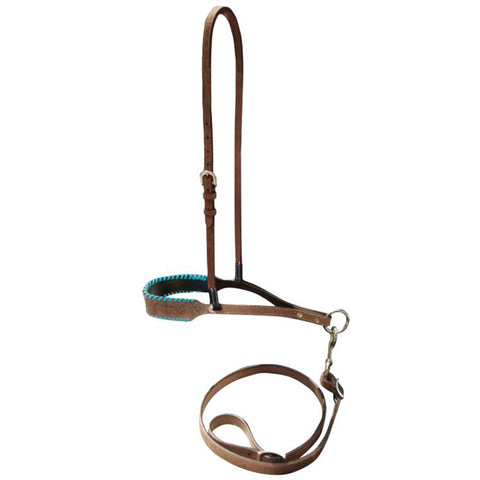 Showman® Leather Noseband & Tie Down with Colorful Rawhide Lacing