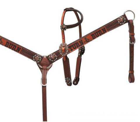 Showman® Copper Shimmer Leather Turn & Burn Headstall & Breast Collar Set