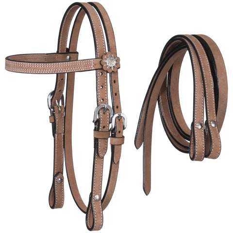 Royal King Mini Harness Leather Browband Headstall with Tie Ends