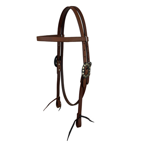 Showman® Oiled Harness Leather Browband Headstall with Designer Buckles