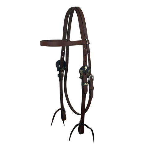 Showman® Oiled Harness Leather Browband Headstall with Designer Buckles