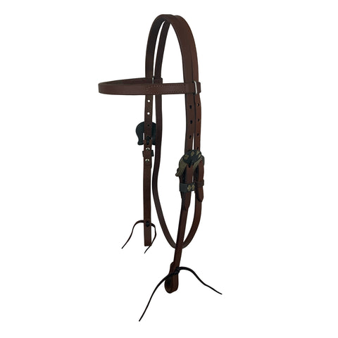Showman® Oiled Harness Leather Browband Headstall with Designer Buckles