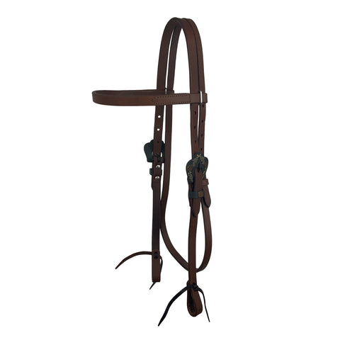 Showman® Oiled Harness Leather Browband Headstall with Designer Buckles