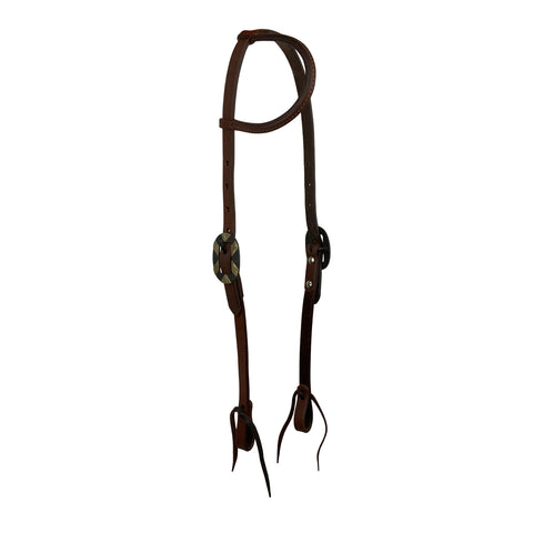 Showman® Oiled Harness Leather Single Ear Headstall with Antique-Design Buckle