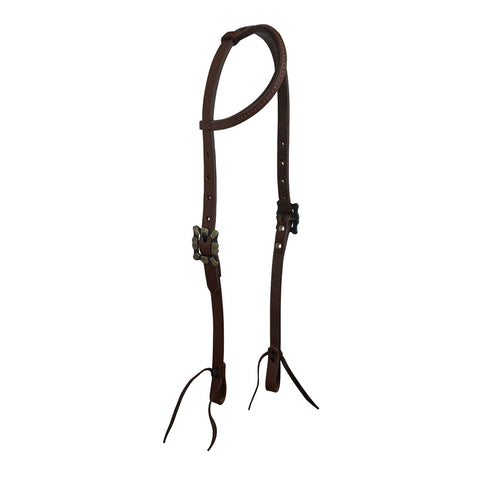 Showman® Oiled Harness Leather Single Ear Headstall with Antique-Design Buckle