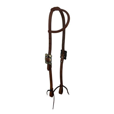 Showman® Oiled Harness Leather Single Ear Headstall with Antique-Design Buckle