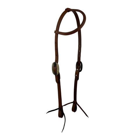 Showman® Oiled Harness Leather Single Ear Headstall with Antique-Design Buckle