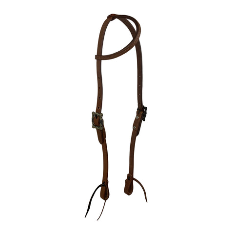 Showman® Oiled Harness Leather Single Ear Headstall with Antique-Design Buckle