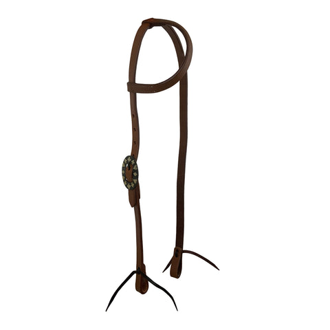 Showman® Oiled Harness Leather Single Ear Headstall with Designer Buckle & Keeper
