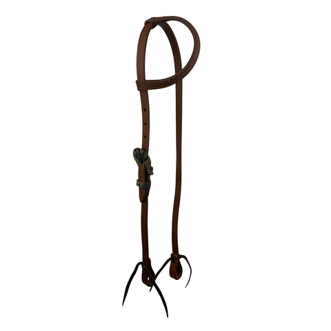 Showman® Oiled Harness Leather Single Ear Headstall with Designer Buckle & Keeper