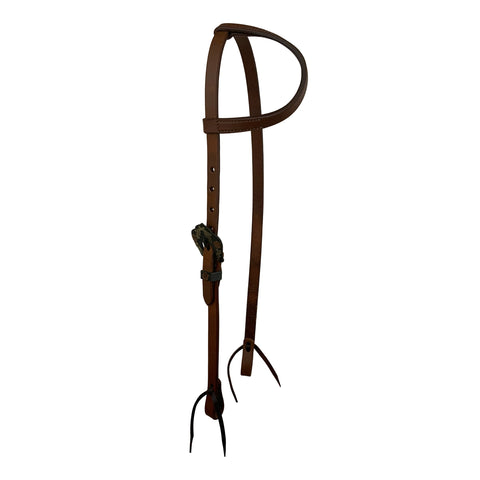 Showman® Oiled Harness Leather Single Ear Headstall with Designer Buckle & Keeper