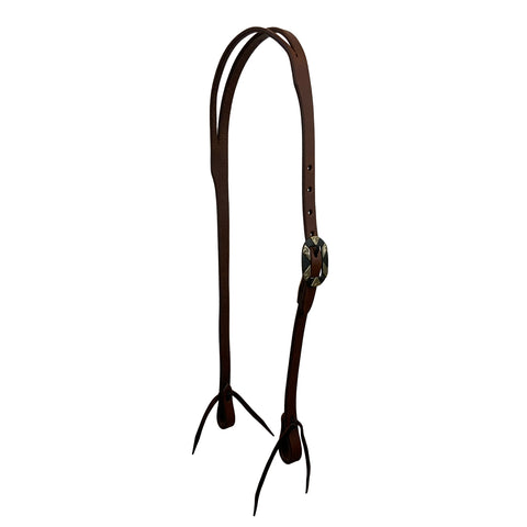 Showman® Oiled Harness Leather Split-Ear Headstall with Antique-Design Buckle