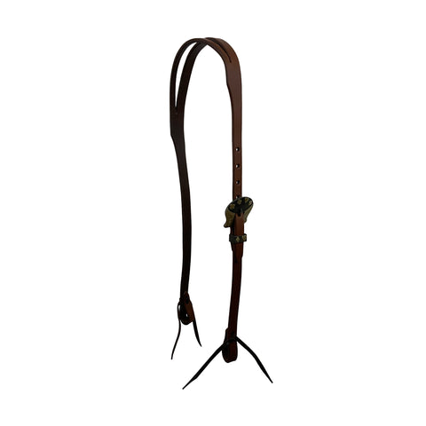 Showman® Oiled Harness Leather Split-Ear Headstall with Antique-Design Buckle