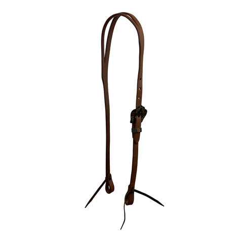 Showman® Oiled Harness Leather Split-Ear Headstall with Antique-Design Buckle