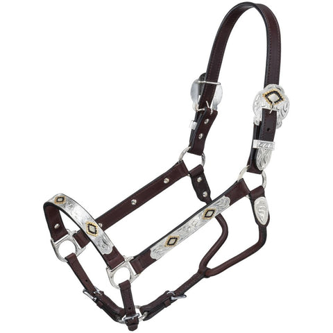 Royal King Gold & Black Silver Show Halter with Leather Lead