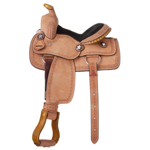 King Series Youths’ Roughout Saddle with Barbwire Tooling 12"