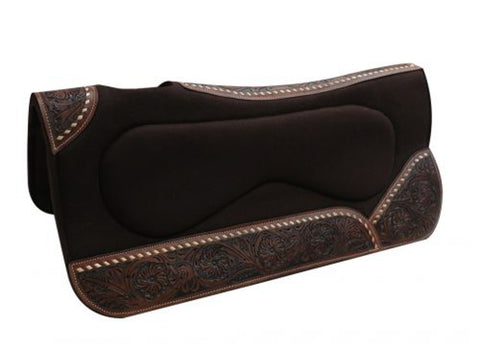 Showman® 31" x 32" Brown Built-Up Felt Saddle Pad with Floral-Tooled Design