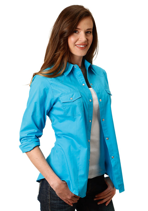 Roper® Ladies’ Solid Turquoise Long Sleeve Snap Western Shirt