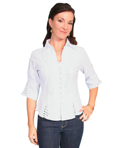 Scully Leather Button Loop Closure Peruvian Cotton Blouse