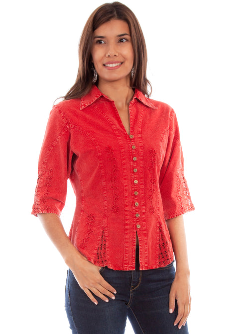 Scully Leather Button Loop Closure Peruvian Cotton Blouse