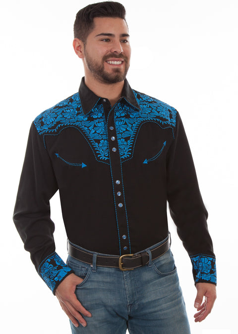 Scully Leather Men’s Floral Tooled Embroidery Shirt