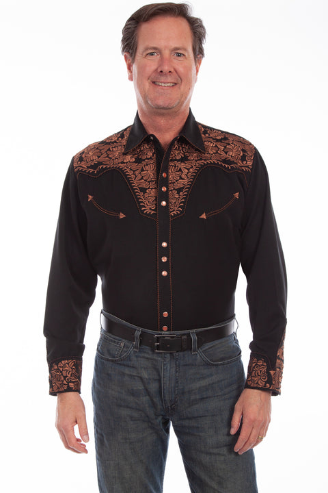 Scully Leather Men’s Floral Tooled Embroidery Shirt