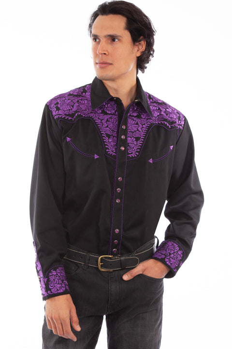 Scully Leather Men’s Floral Tooled Embroidery Shirt