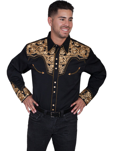 Scully Leather Men’s Floral Tooled Embroidery Shirt