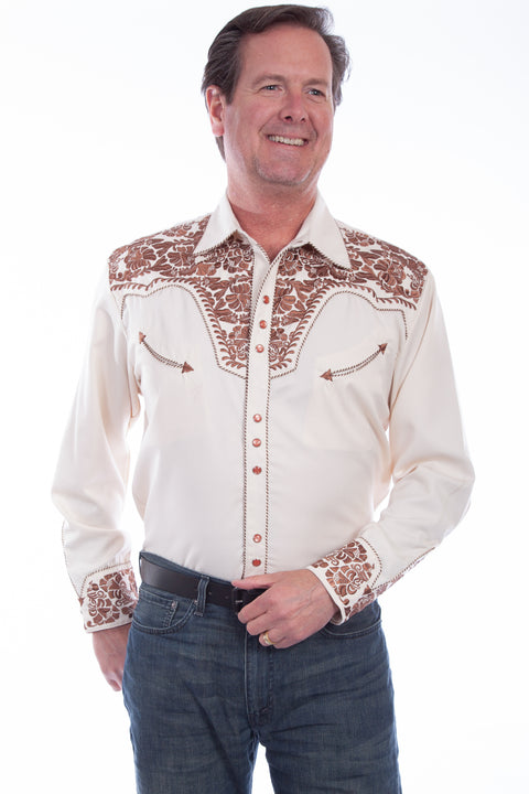 Scully Leather Men’s Floral Tooled Embroidery Shirt