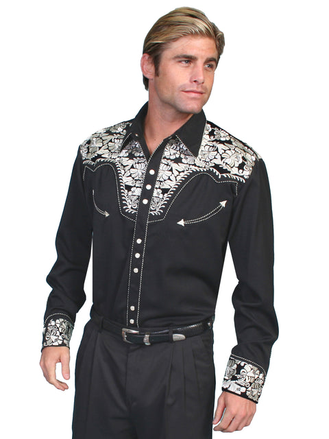 Scully Leather Men’s Floral Tooled Embroidery Shirt