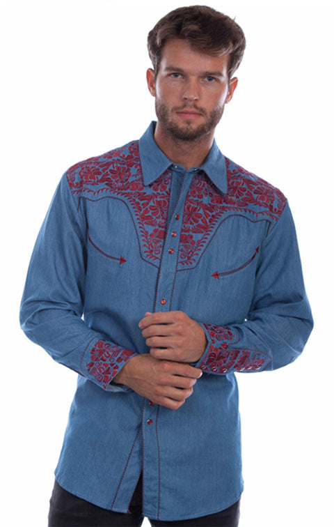 Scully Leather Men’s Floral Tooled Embroidery Shirt