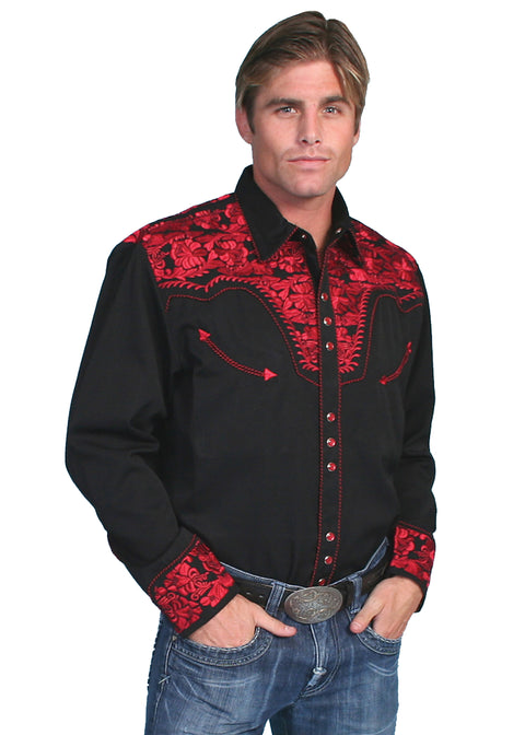 Scully Leather Men’s Floral Tooled Embroidery Shirt