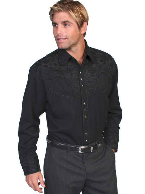 Scully Leather Men’s Floral Tooled Embroidery Shirt