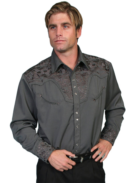 Scully Leather Men’s Floral Tooled Embroidery Shirt