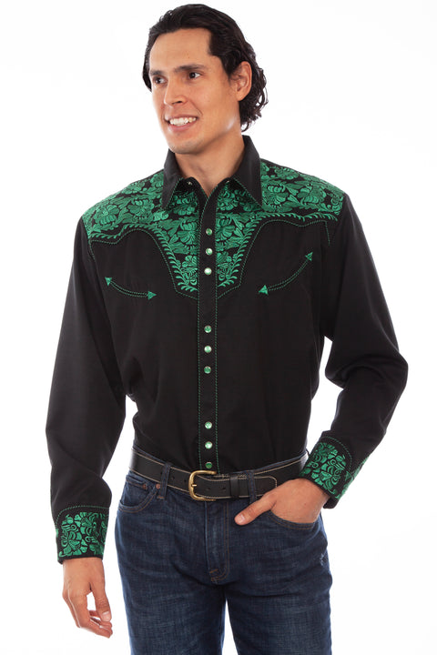 Scully Leather Men’s Floral Tooled Embroidery Shirt