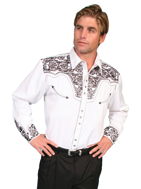 Scully Leather Men’s Floral Tooled Embroidery Shirt