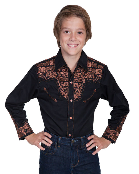 Scully Leather Kids’ Floral Tooled Embroidered Shirt