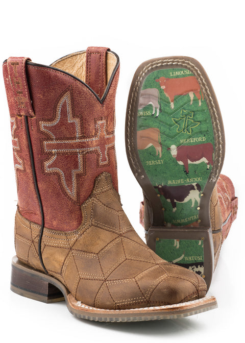 Tin Haul Little Kids’ 3D Illusion, Cattle Sole Boots