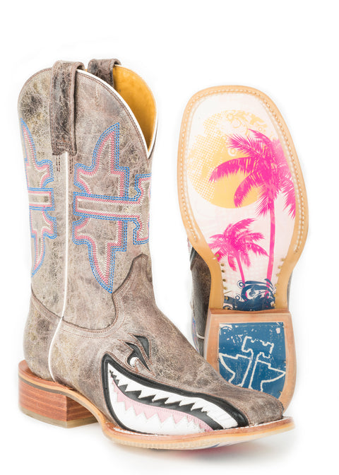 Tin Haul Ladies’ Gnarly Pink Shark, Man Eater Sole Boots