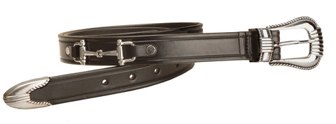 Tory Leather Belt with Bits and Silver-Colored Three-Piece Buckle Set