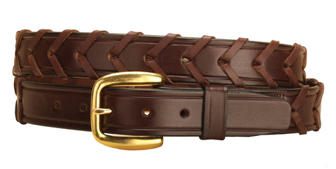 Tory Leather 1 1/4" Laced Belt with Brass Buckle